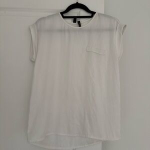 MANGO MNG women’s white semi-sheer suit work blouse short top size small 4